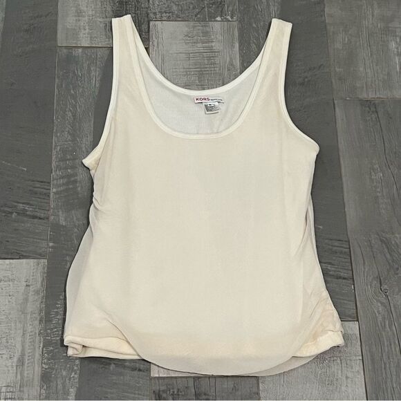 Vtg Y2K KORS Michael Kors crinkle Silk Chiffon Overlay Ivory Stretch Tank M - Picture 8 of 9